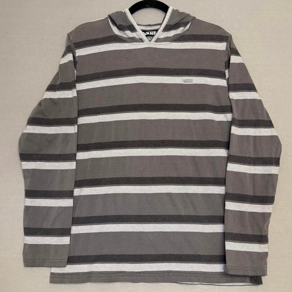 Vans off the wall mens medium grey black stripped T-shirt long sleeve Hoodie